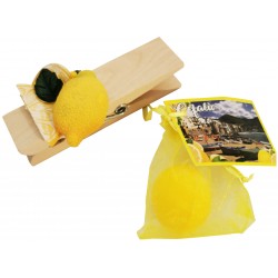 Mollettone con appl. limone e sacchettino con 1 sapone limone 25 gr cartoncino personalizzabile