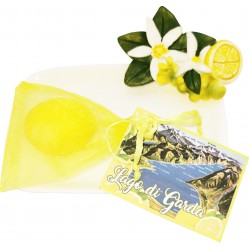 Portasapone limone con fiore con sacchettino 1 sapone 25 gr cartoncino personalizzabile conf. cellophane