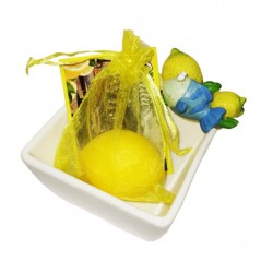 Ciotola Limone  con pesce con un sacchetto da 1 pz sapone limone da 25 gr cad. con cartoncino personalizzabile  conf. cellophane